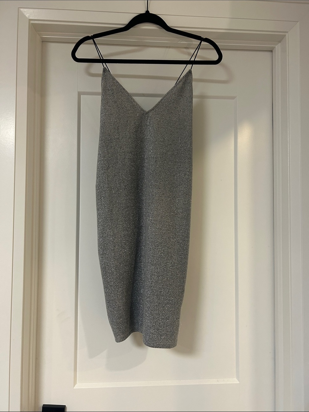 Divided Silver Sparkle V‑Neck Mini Slip Dress